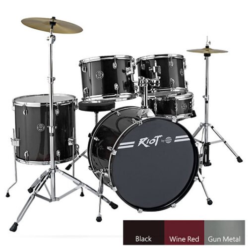 BATERIA DIXON RIOT 5 CUERPOS 20"10"12"14"14" INC. HARDWARE-PLATILLOS-BANQUETA-COLOR NEGRO