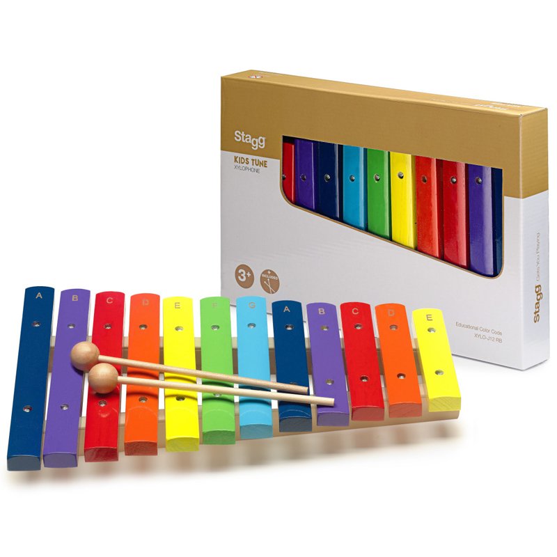 XILOFON STAGG DE MADERA 12 NOTAS DE COLORES-CON GOLPEADOR XYLOJ12