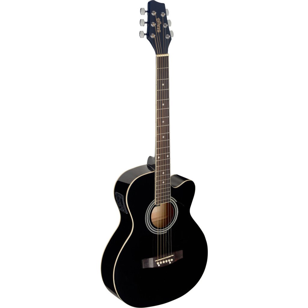 Guitarra Electroacustica Stagg Con Corte-Eq 5 Bandas Con Afinador-Color Negro Sa20Aceblk