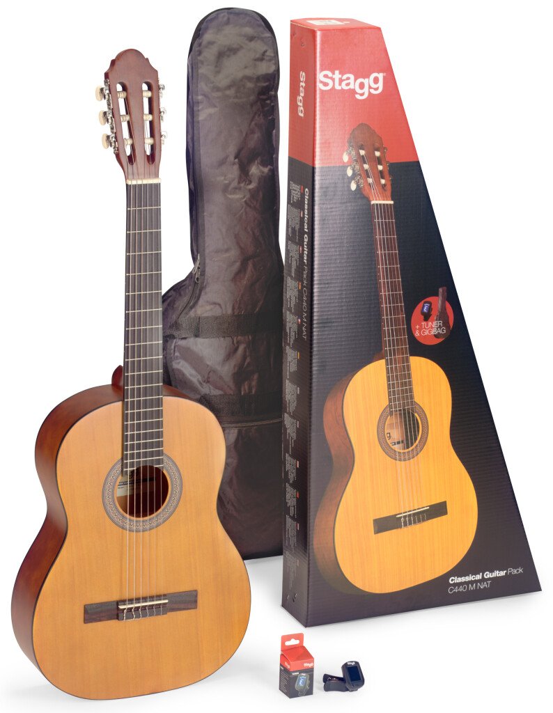 PACK DE GUITARRA CLASICA STAGG INCLUYE FUNDA Y AFINADOR TIPO PINZA C440MNATPACK