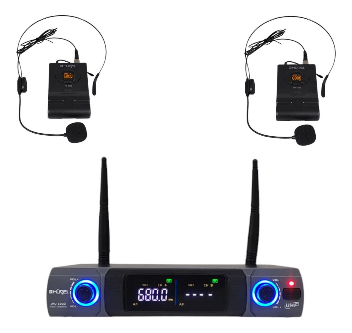 Microfono Inalambrico Hugel Tipo Vincha Dual Uhf 5V Jru Jru-230D/Pt-10C/Ht-11A