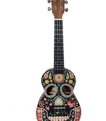 Ukelele Concierto Parquer Diseño Calavera Coco Abeto Funda Uk-26Bw