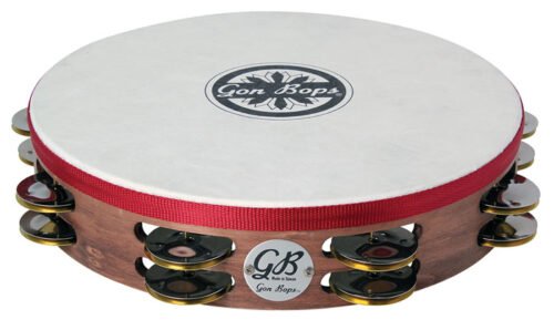 10" TAMBORINE GON BOPS DE MADERA CON DOBLES SONAJAS CON PARCHE