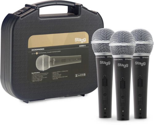 SET DE 3 MICROFONOS STAGG DINAMICOS CARDIOIDES CON CABLES 5MTS-ESTUCHE
