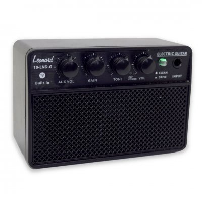 AMPLIFICADOR LEONARD PARA GUITARRA ELECTRICA 10WATTS-BATERIA RECARGABLE CON BLUETOOTH Y DISTORSION