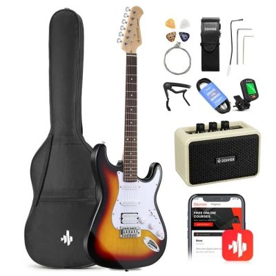 SET GUITARRA ELECTRICA DOBLE BOBINA DONNER DST100 CON AMPLIFICADOR 5W-FUNDA-AFINADOR-COLOR SUNBURST EC1098