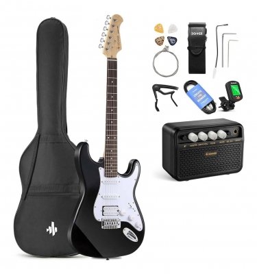 SET GUITARRA ELECTRICA DOBLE BOBINA DONNER DST100 CON AMPLIFICADOR 5W-FUNDA-AFINADOR-COLOR NEGRA EC1099