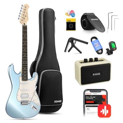 Set Guitarra Electrica Doble Bobina Donner Dst150 Con Amplificador 5W-Funda-Afinador-Color Ice Blue Ec1417