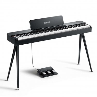 PIANO ELECTRICO DONNER OURA S100-SOPORTE-3 PEDALES-POLIFONIA 256-15 VOCES-10WX2-BLUETOOTH-NEGRO