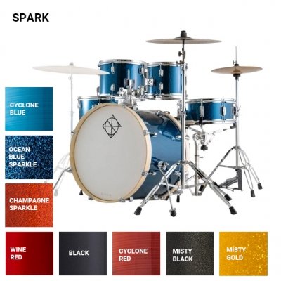 BATERIA DIXON SPARK 5 CUERPOS 20"10"12"14"14" HARDWARE-PLATILLOS HIHAT CRASH-BANQUETA-COLOR NEGRO
