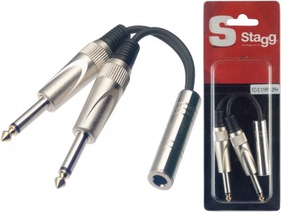 CABLE STAGG 0.10MTS 1 ADAPTADOR PLUG HEMBRA A 2 PLUG MONO