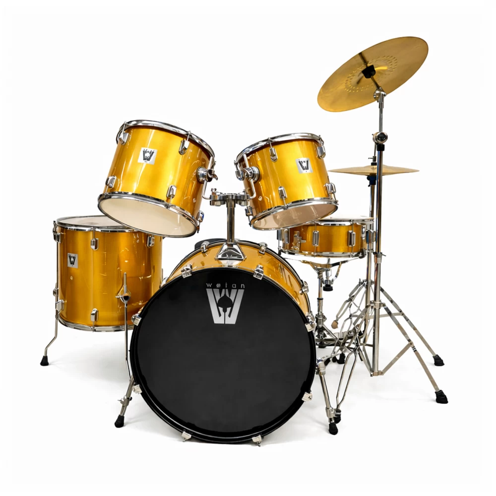 Batería Acústica De 5 Cuerpos Color Amarillo Holográfico Wotan Vord-4K-Yl